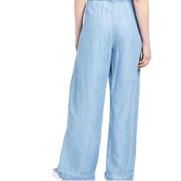 Cloth & Stone High Rise Wide Leg Light Wash Chambray Breezy Pants Size Large - Picture 2 of 12